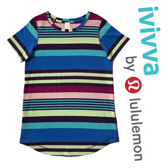 Ivivva Girls Multicolored Striped Short Sleeve Tee Top Size 8 - Picture 1 of 14